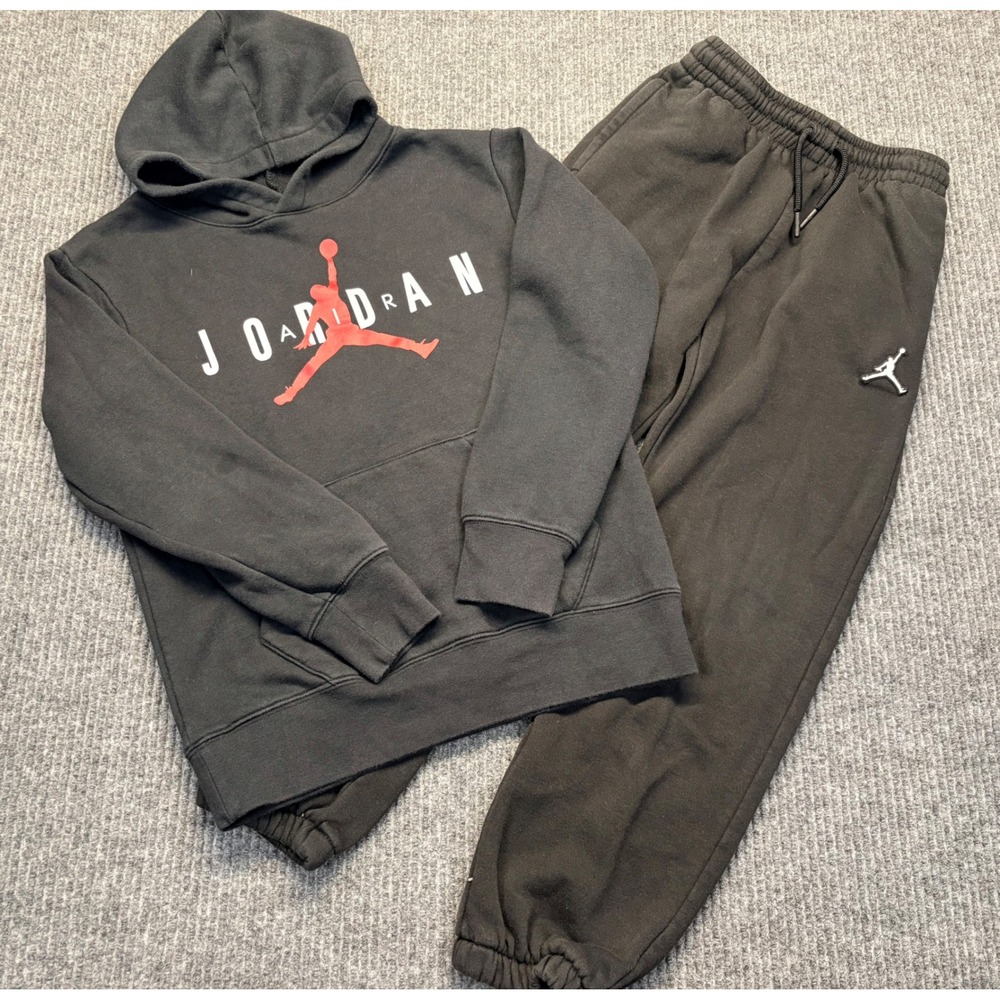Jordan Kids Black Hoodie and Joggers Tracksuit Set Size M 10-12 Jumpman Logo